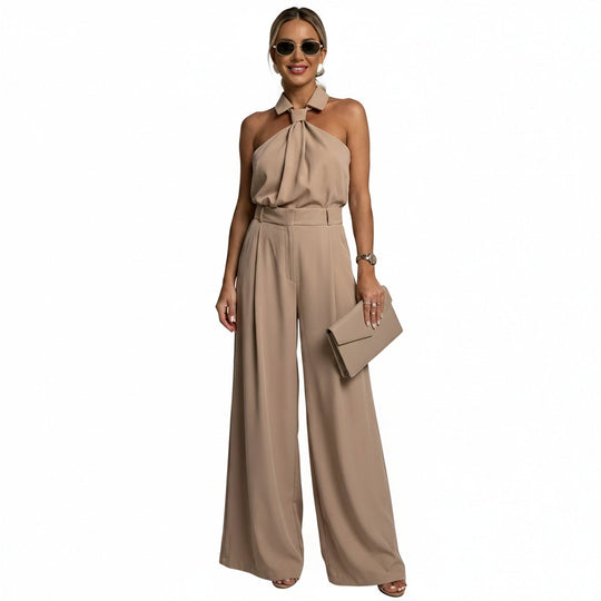 Women's Elegant Halter Neck Wide-Leg Jumpsuit
