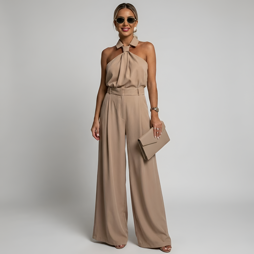 Women's Elegant Halter Neck Wide-Leg Jumpsuit