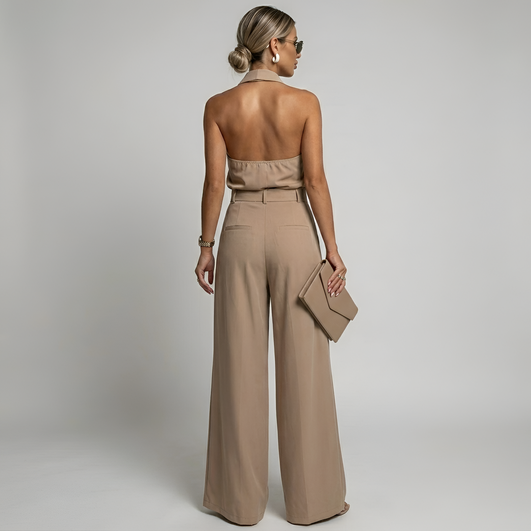 Women's Elegant Halter Neck Wide-Leg Jumpsuit