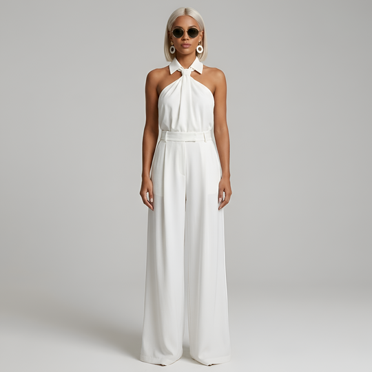 Women's Elegant Halter Neck Wide-Leg Jumpsuit