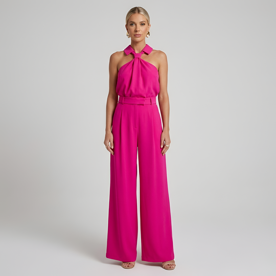 Women's Elegant Halter Neck Wide-Leg Jumpsuit