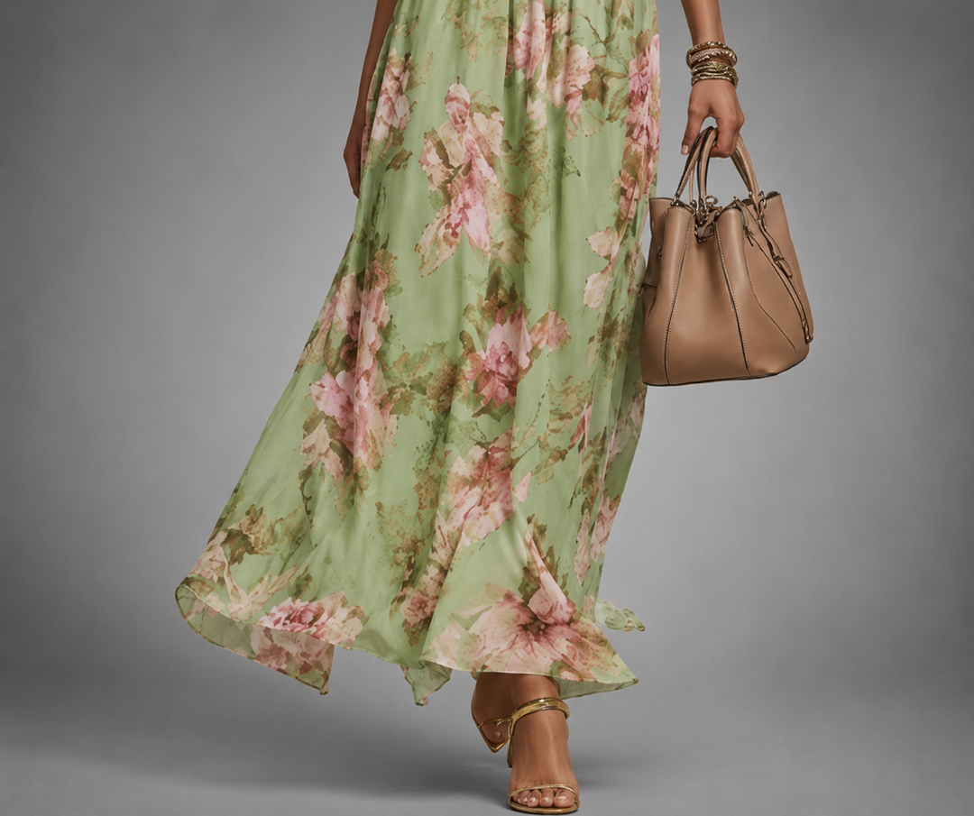 Women's Floral Halter Neck Maxi Dress with Tie Waist