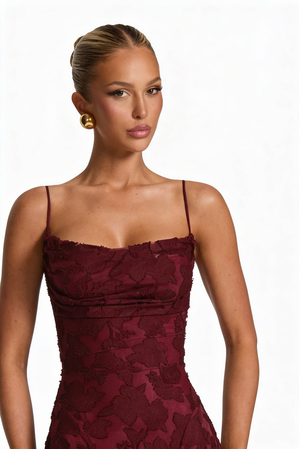 Women's Elegant Floral Lace Spaghetti Strap Evening Gown