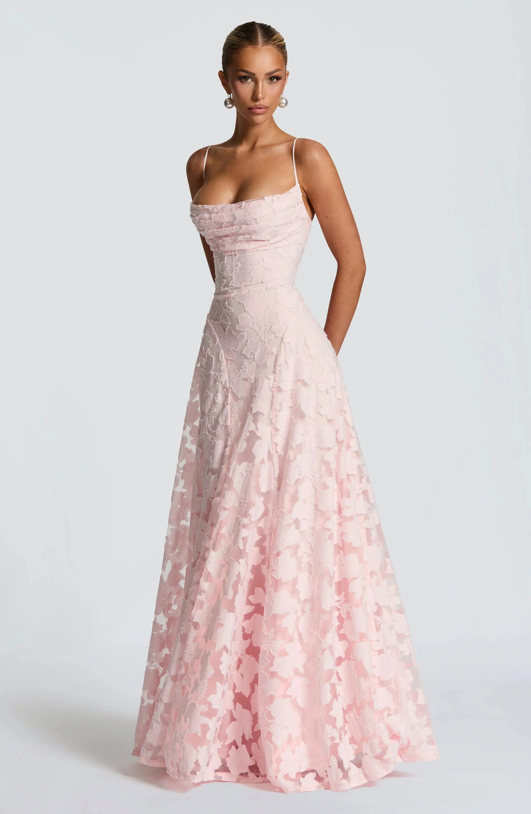 Women's Elegant Floral Lace Spaghetti Strap Evening Gown