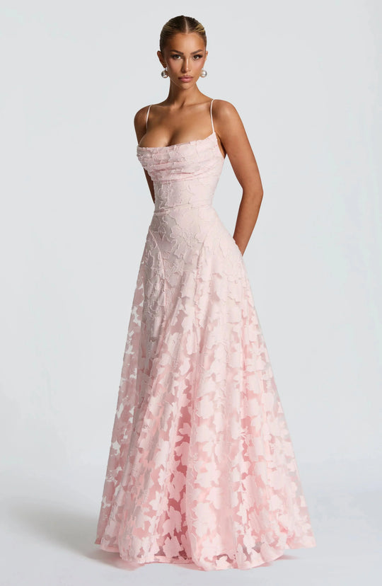 Women's Elegant Floral Lace Spaghetti Strap Evening Gown