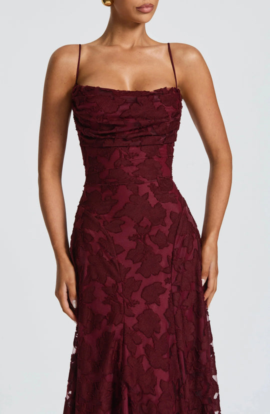Women's Elegant Floral Lace Spaghetti Strap Evening Gown