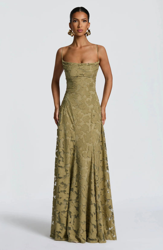 Women's Elegant Floral Lace Spaghetti Strap Evening Gown