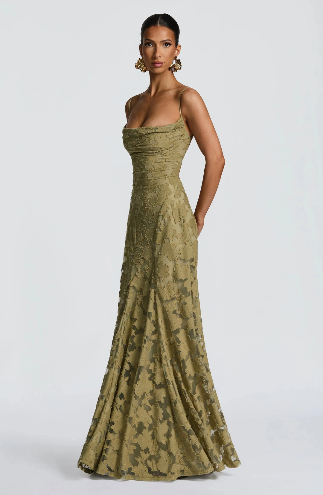Women's Elegant Floral Lace Spaghetti Strap Evening Gown