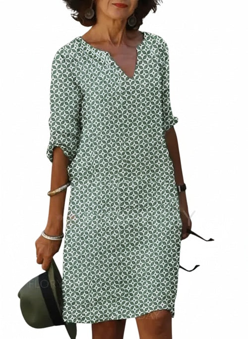 Women's Geometric Print V-Neck Shift Dress