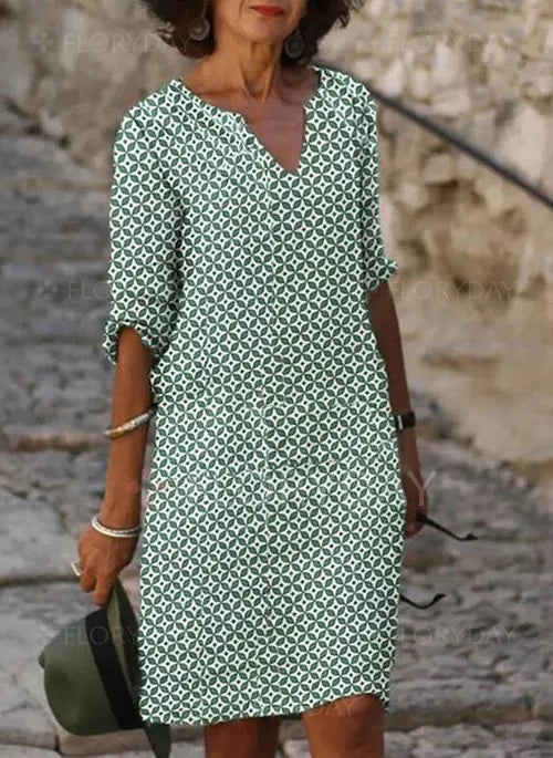Women's Geometric Print V-Neck Shift Dress