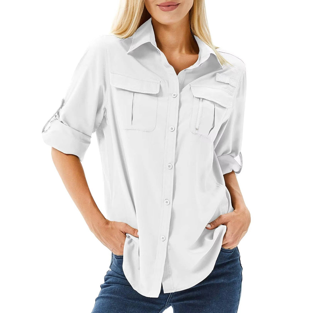 Women's Button-Up Utility Shirt with Dual Chest Pockets