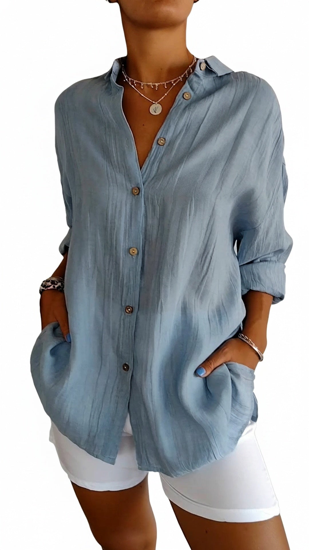 Women's Oversized Button-Up Shirt with Side Pockets
