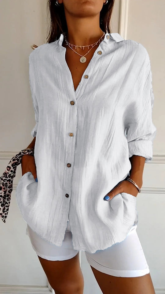 Women's Oversized Button-Up Shirt with Side Pockets
