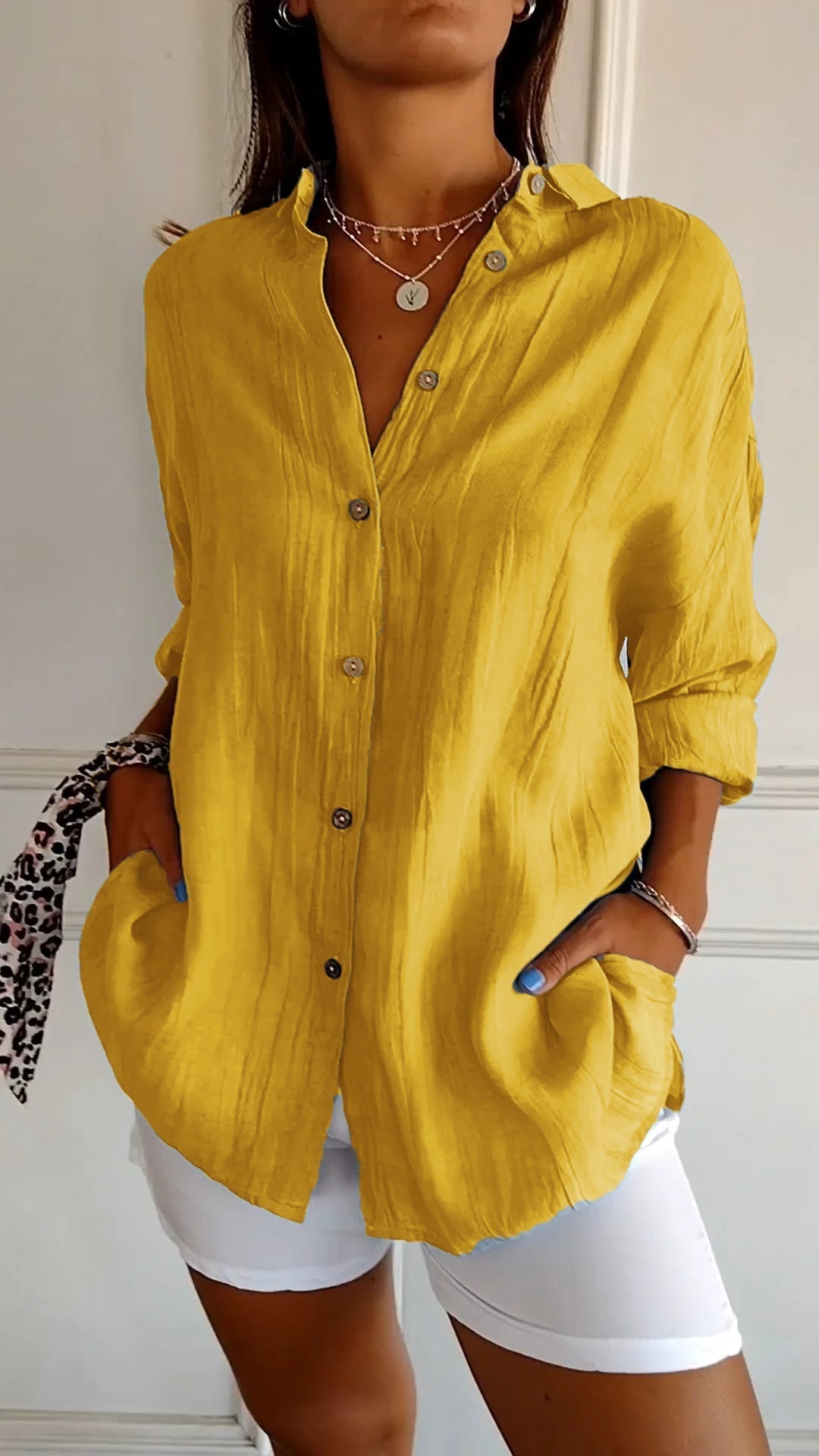 Women's Oversized Button-Up Shirt with Side Pockets