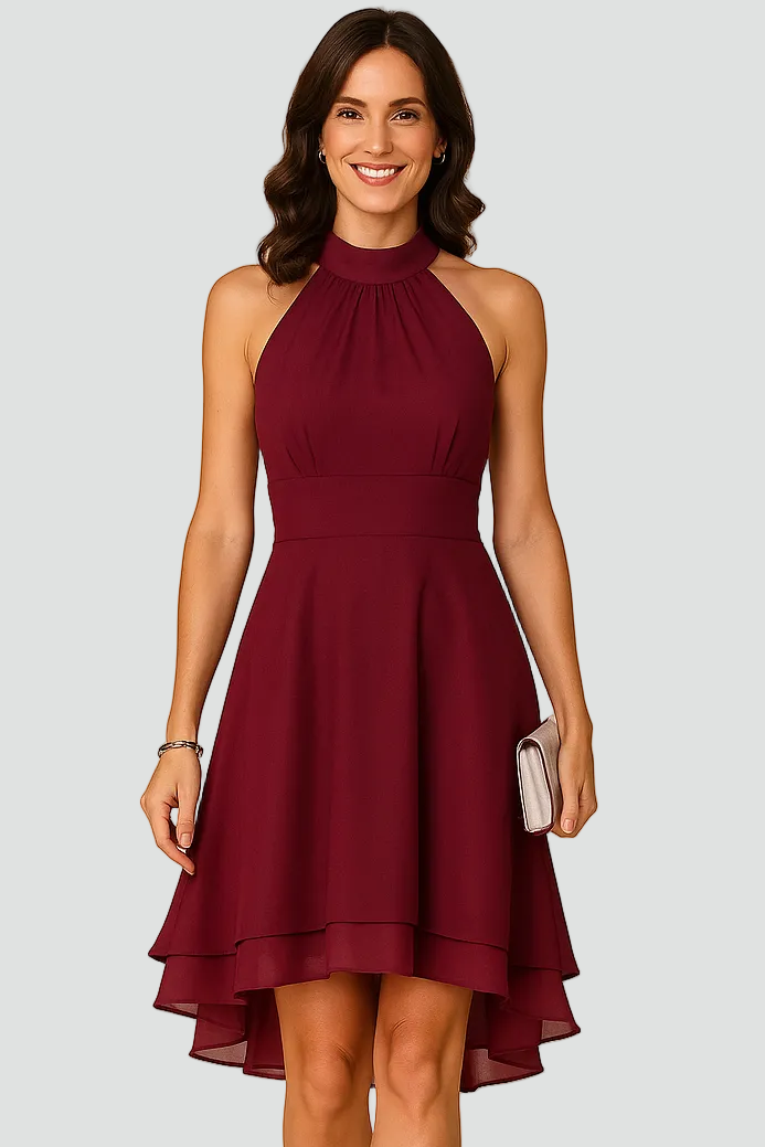 Damen anspruchsvolles Party-Kleid mit Neckholder und High-Low-Saum  