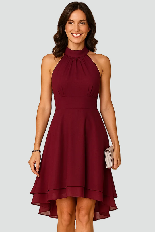 Damen anspruchsvolles Party-Kleid mit Neckholder und High-Low-Saum  
