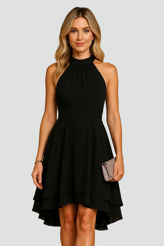 Damen anspruchsvolles Party-Kleid mit Neckholder und High-Low-Saum  