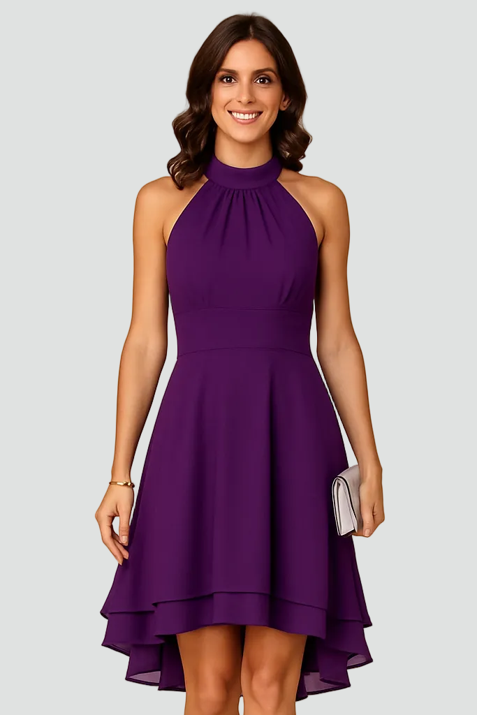 Damen anspruchsvolles Party-Kleid mit Neckholder und High-Low-Saum  