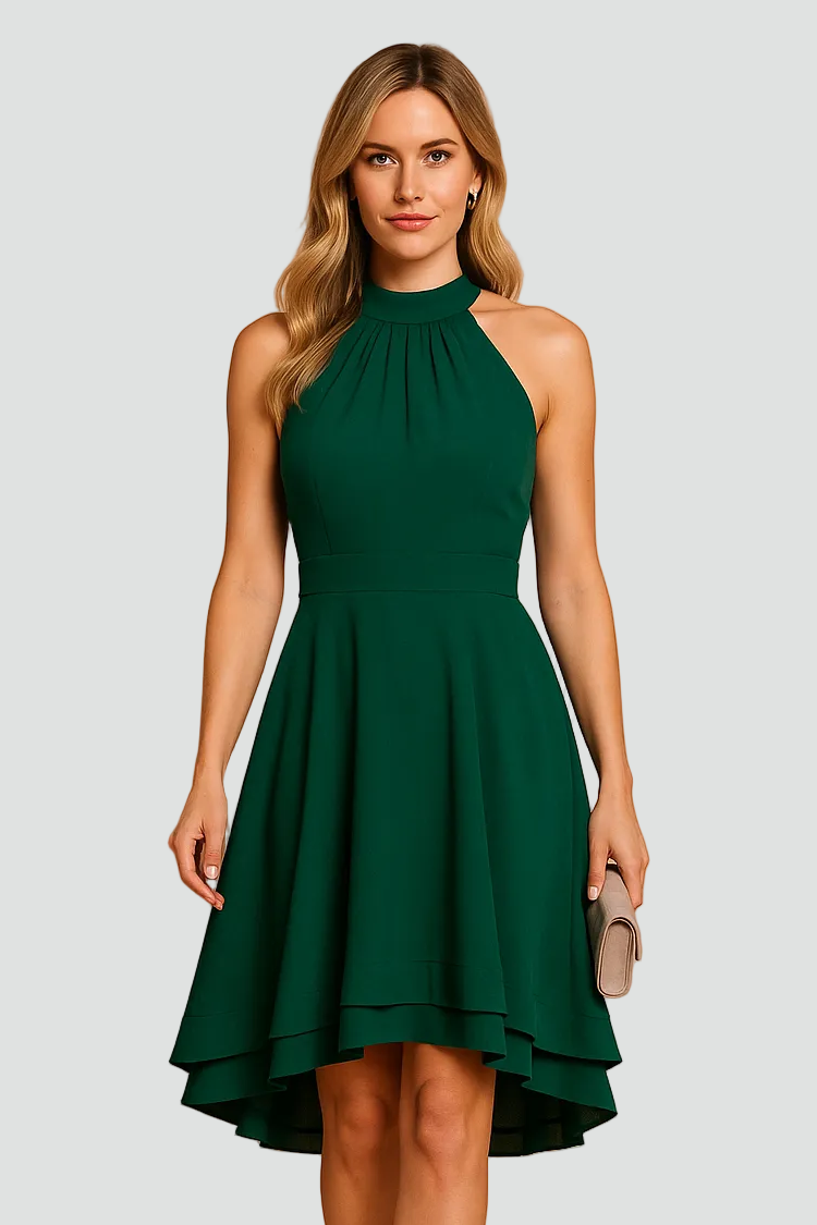 Damen anspruchsvolles Party-Kleid mit Neckholder und High-Low-Saum  