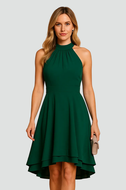 Damen anspruchsvolles Party-Kleid mit Neckholder und High-Low-Saum  