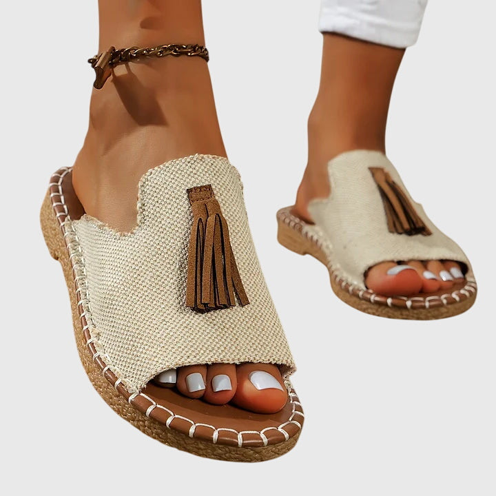 Women's Bohemian Tassel Slide Sandals with Tribal Print
