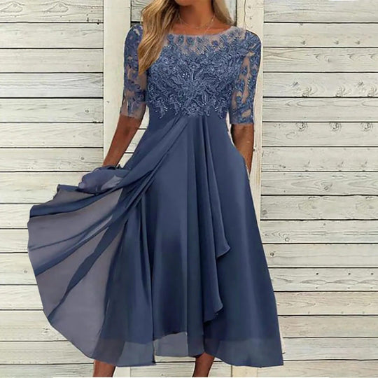 Elegantes Maxikleid mit floraler Spitzenüberlagerung für Damen