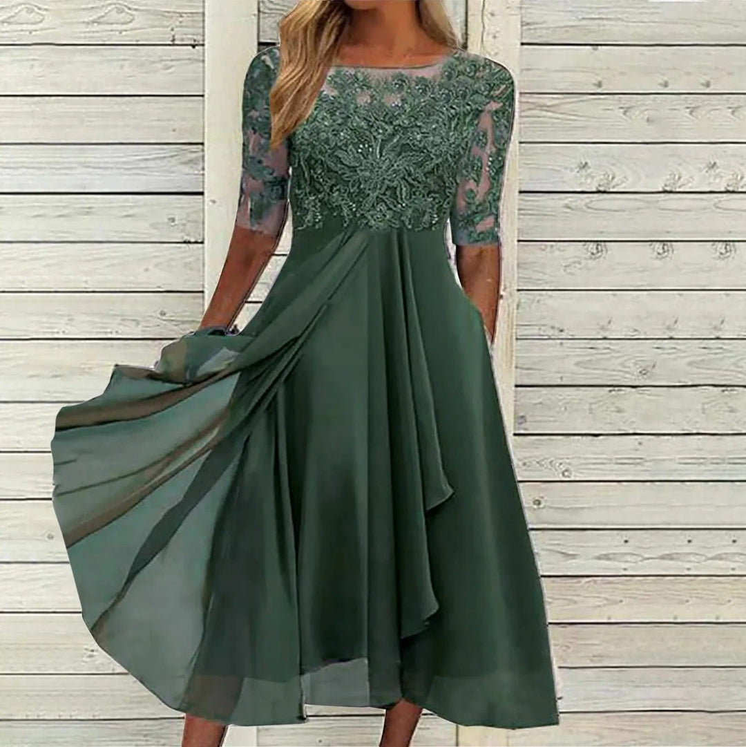 Elegantes Maxikleid mit floraler Spitzenüberlagerung für Damen