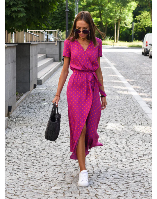 Women's Printed Wrap Maxi Dress with Side Slit