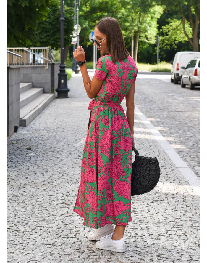 Women's Printed Wrap Maxi Dress with Side Slit