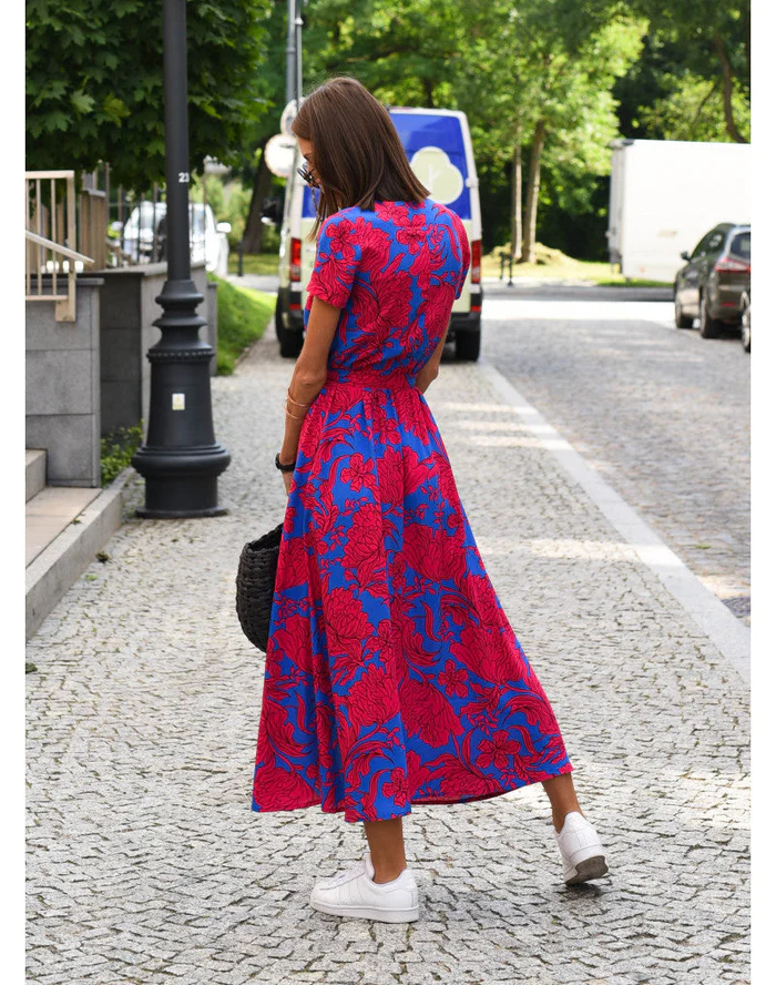 Women's Printed Wrap Maxi Dress with Side Slit