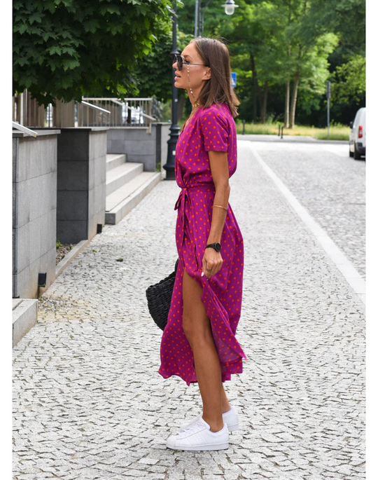Women's Printed Wrap Maxi Dress with Side Slit