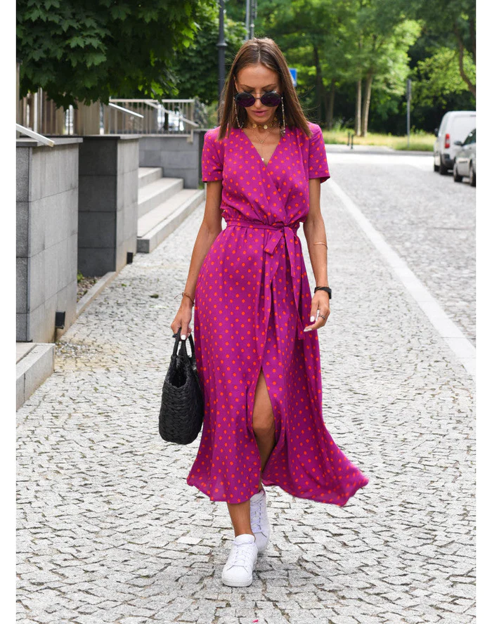 Women's Printed Wrap Maxi Dress with Side Slit