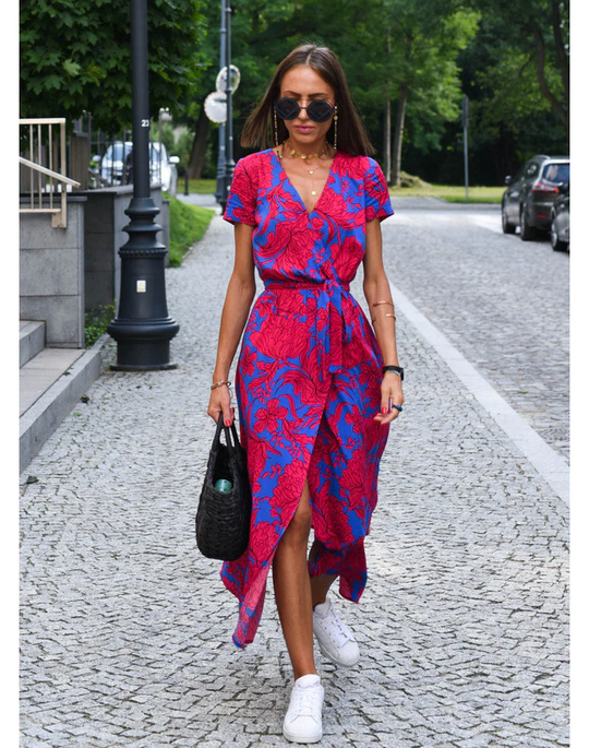 Women's Printed Wrap Maxi Dress with Side Slit