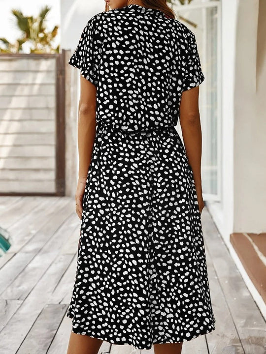 Women's Printed Tie Waist Midi Dress