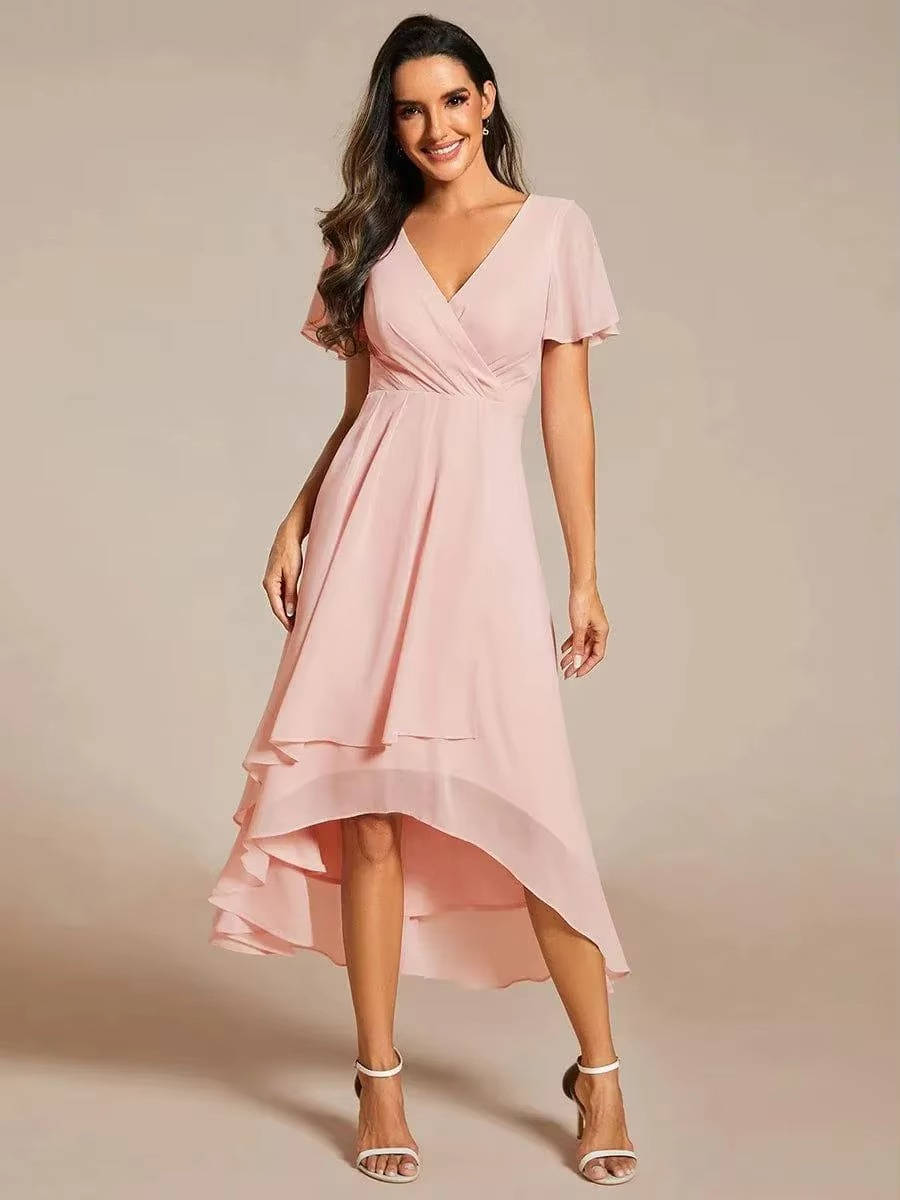 Women's Elegant V-Neck High-Low Chiffon Dress