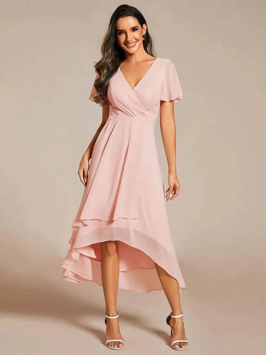 Women's Elegant V-Neck High-Low Chiffon Dress