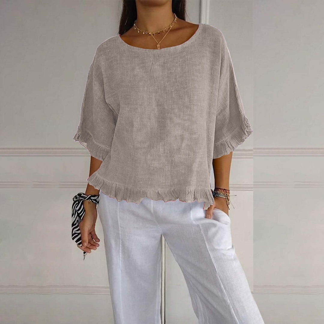 Women's Plain Blouse with Ruffle Trim Hem