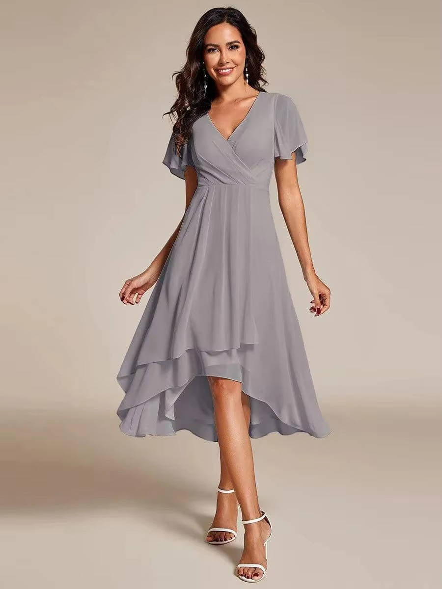 Women's Elegant V-Neck High-Low Chiffon Dress