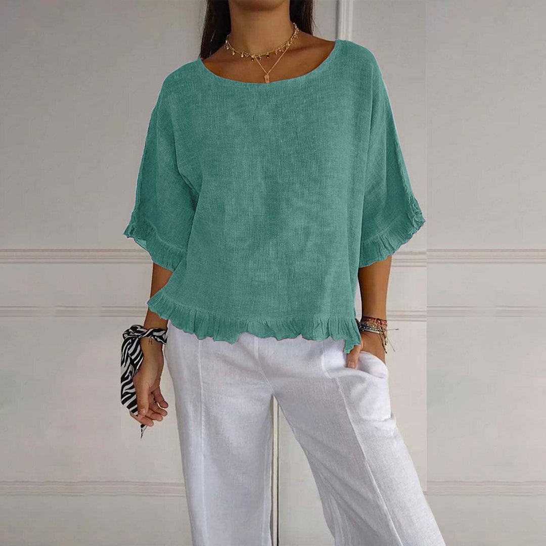 Women's Plain Blouse with Ruffle Trim Hem
