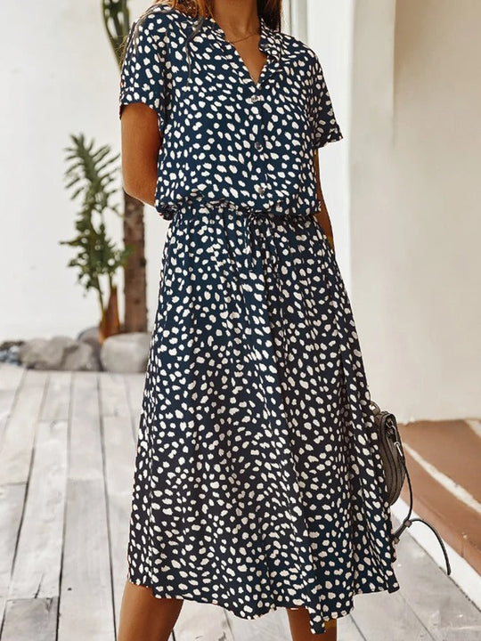 Women's Printed Tie Waist Midi Dress