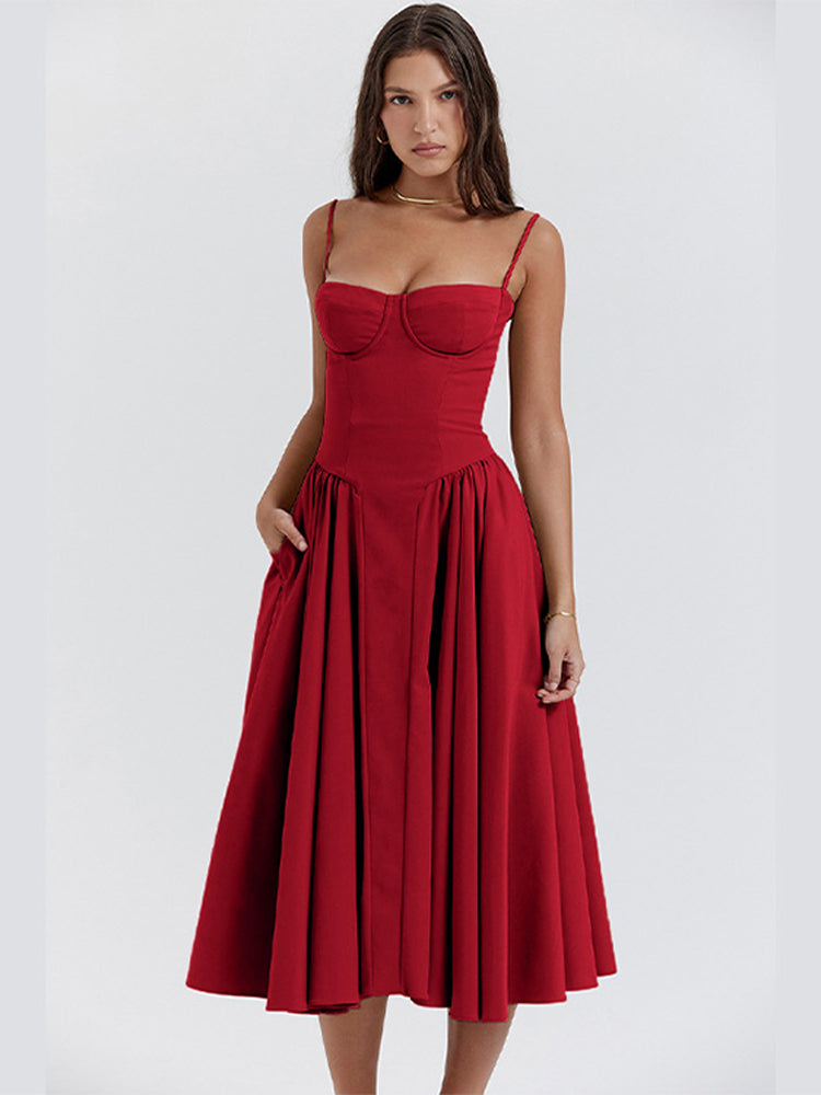 Women's Corset Bodice A-Line Midi Dress