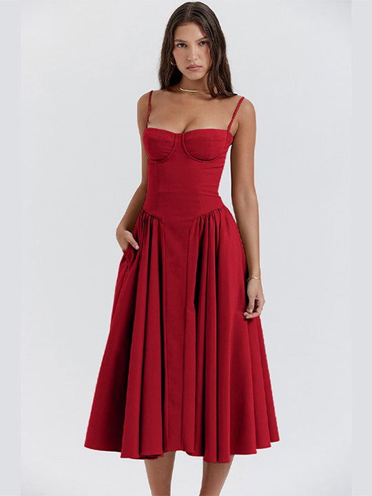 Women's Corset Bodice A-Line Midi Dress
