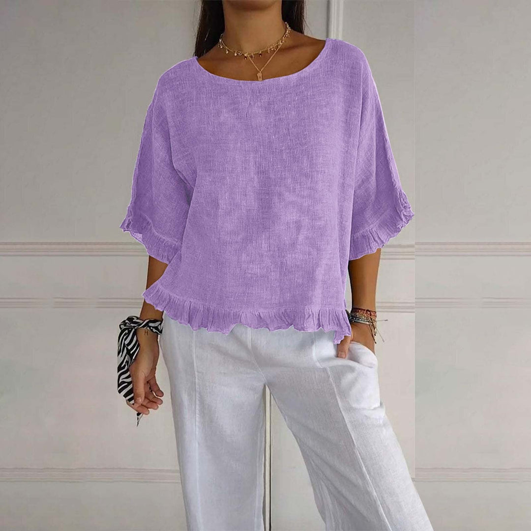 Women's Plain Blouse with Ruffle Trim Hem