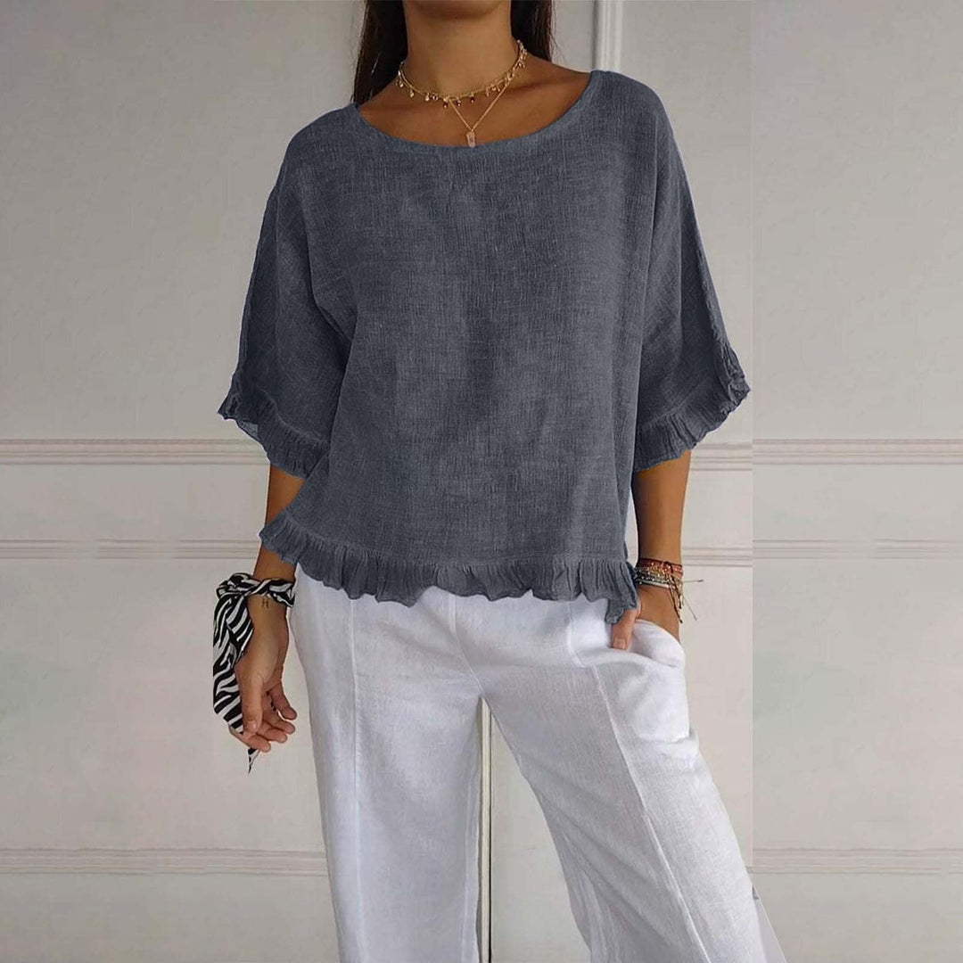 Women's Plain Blouse with Ruffle Trim Hem
