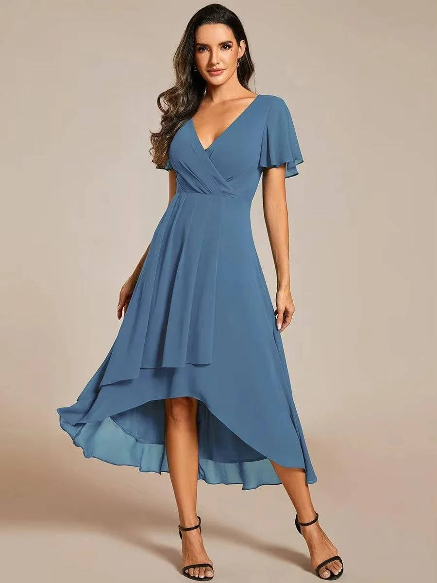 Women's Elegant V-Neck High-Low Chiffon Dress