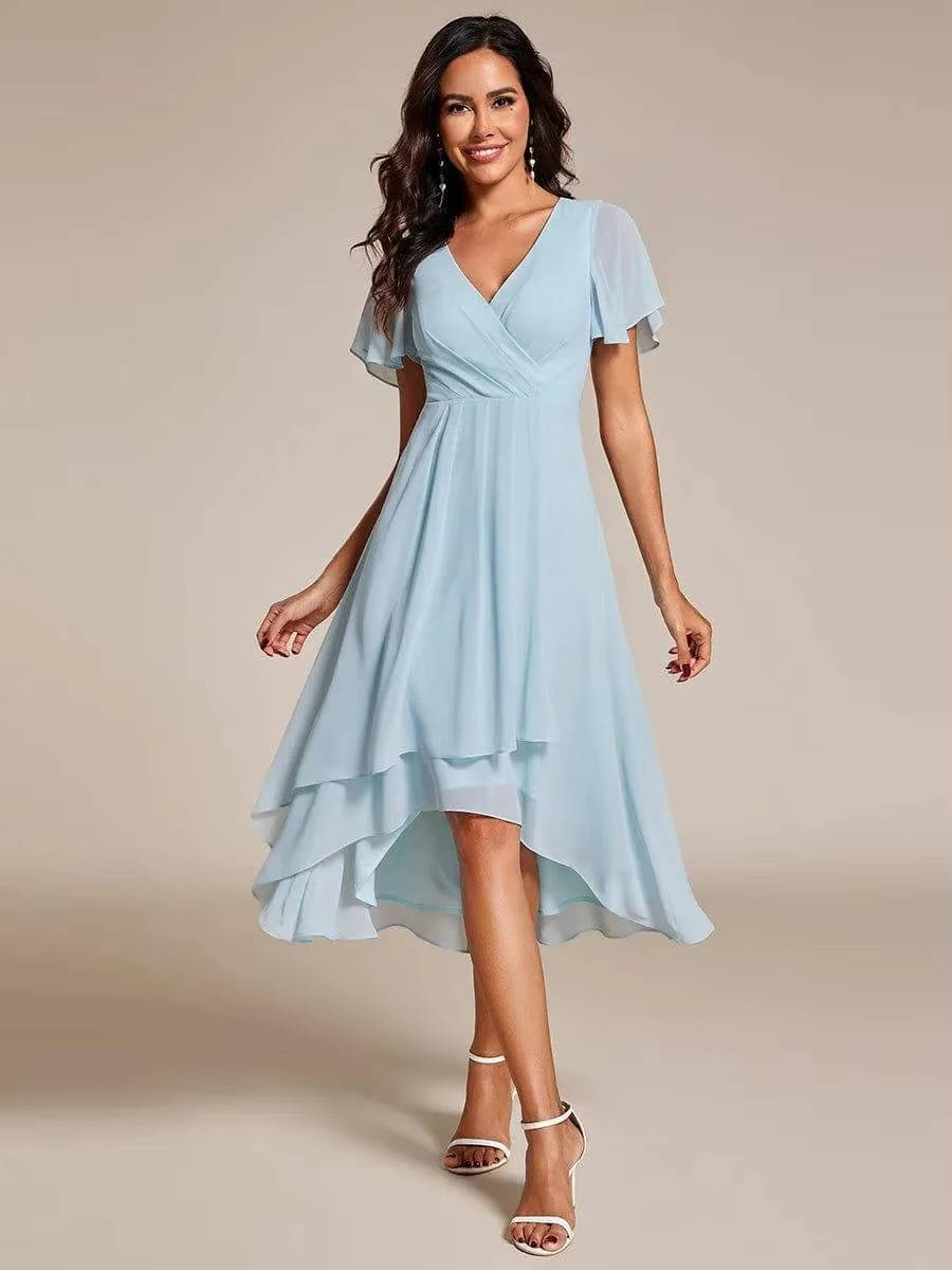 Women's Elegant V-Neck High-Low Chiffon Dress