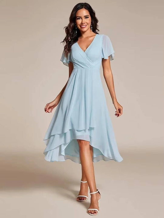 Women's Elegant V-Neck High-Low Chiffon Dress
