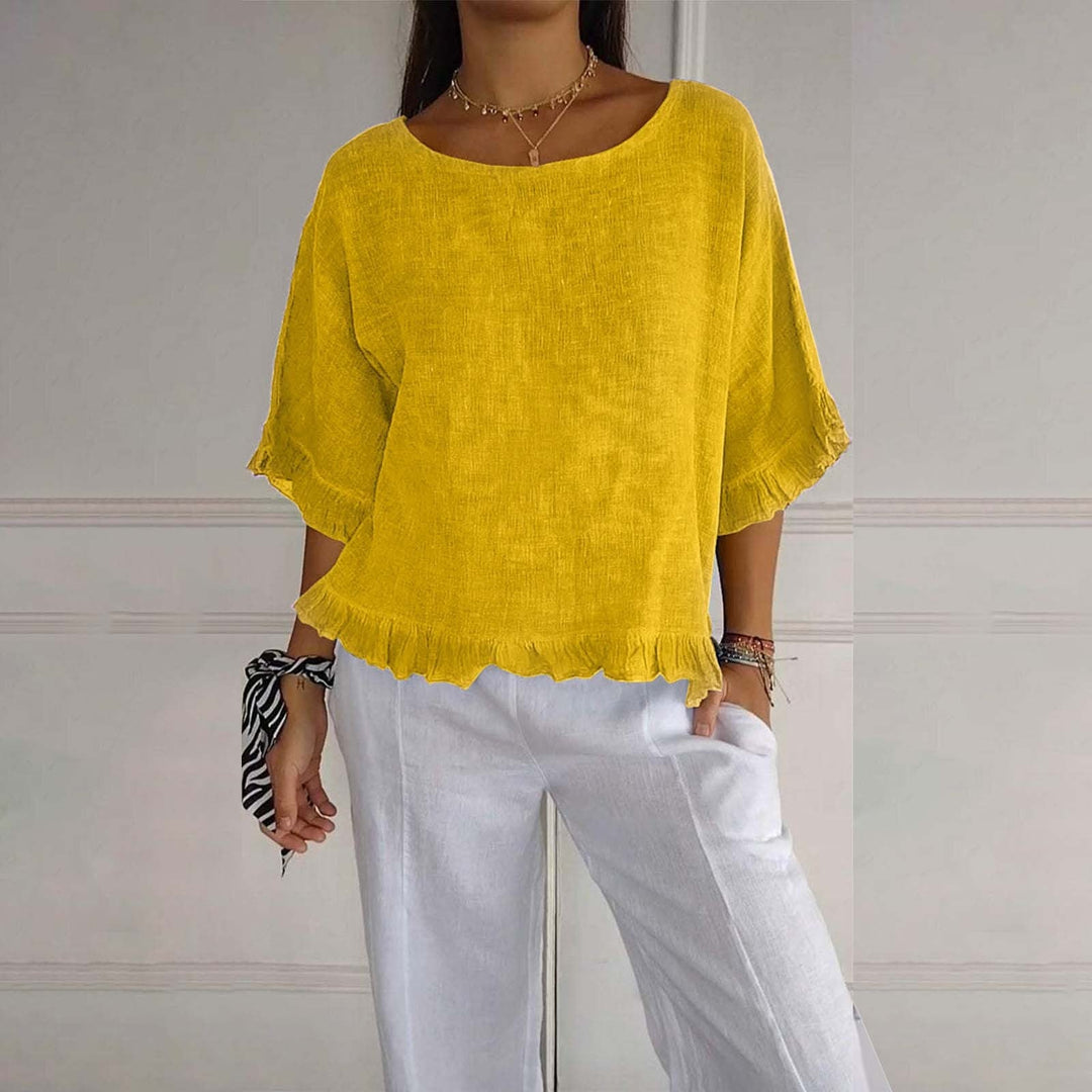 Women's Plain Blouse with Ruffle Trim Hem