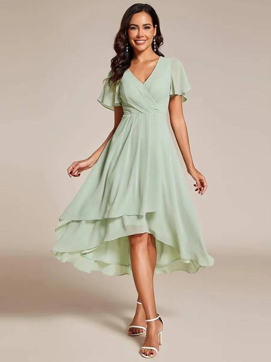 Women's Elegant V-Neck High-Low Chiffon Dress