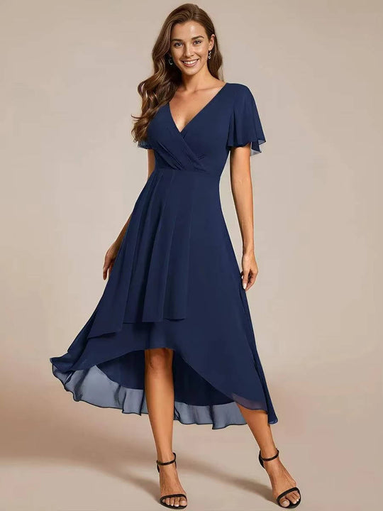 Women's Elegant V-Neck High-Low Chiffon Dress
